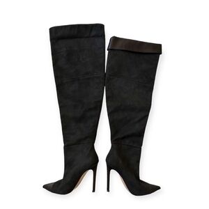 Good American Black Suede Thigh High Boots